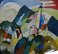 Плакат на стену - Schilderij Blick auf Murnau mit Kirche Плакат на стену - Schilderij Blick auf Murnau mit Kirche