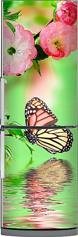 Магнитная панель на холодильник - Цветы и бабочка